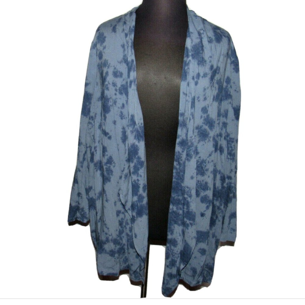 Catherines Women's Blue Tie Dye Long Sleeve Open Cardigan, Pockets, Plus Size 4X